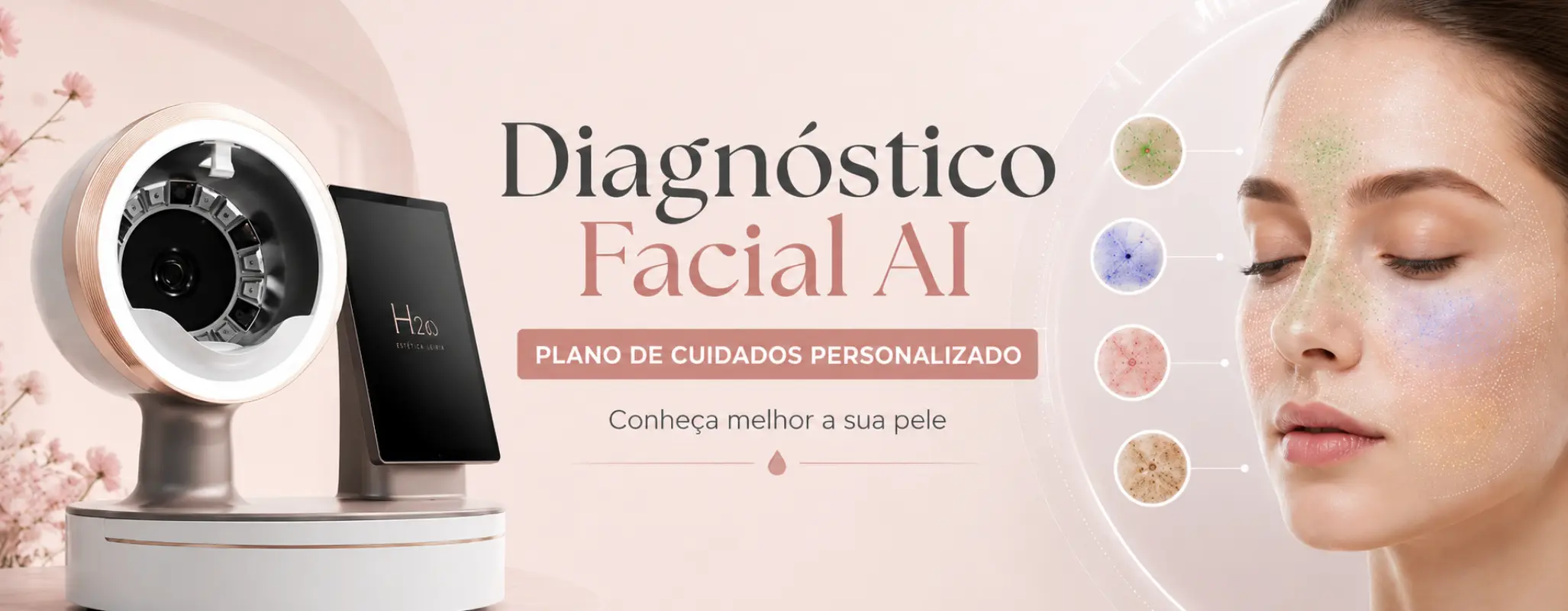 Diagnóstico facial AI com análise da pele na H2o Estética Leiria