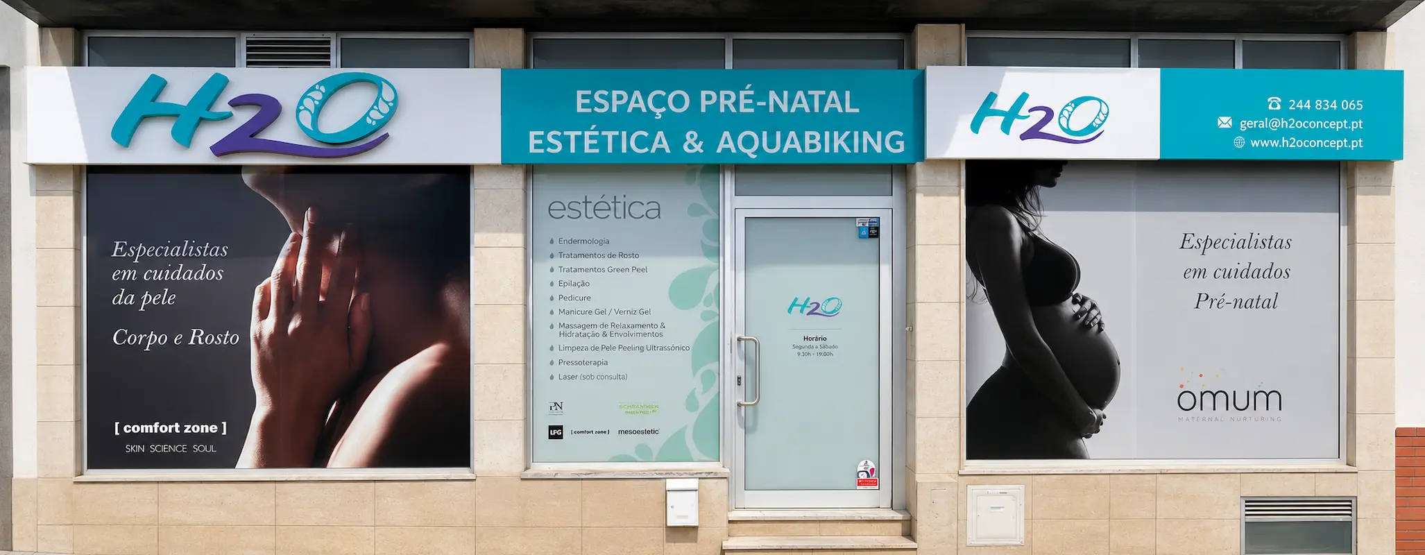 Fachada e entrada da H2o Estética Leiria