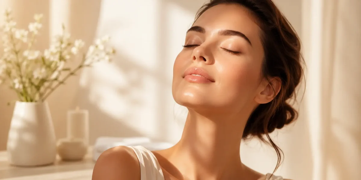 Mulher a relaxar num ambiente de beleza e bem-estar na H2o Estética Leiria