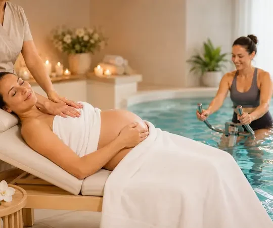 Massagem pré-natal e Aquabiking Aquamum para grávidas
